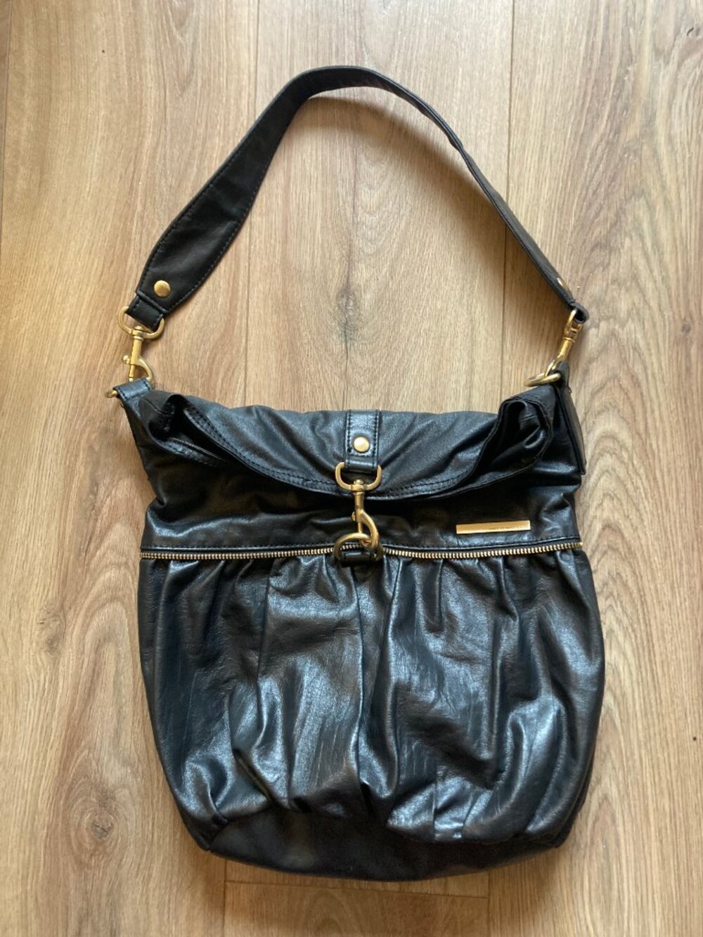 Matt & Nat Black Vegan Leather Shoulder Bag + Gold Hardware (Deadstock, Y2K)